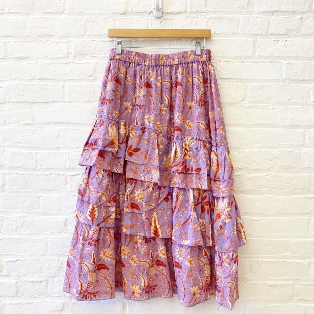 Anthropologie || Conditions Apply Nori Tiered Floral Midi‎ Skirt Boho Lavender